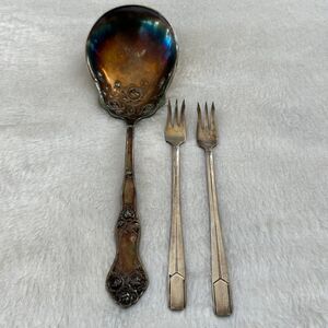 Vintage Holmes & Edwards Ladle Serving Silverplate Floral and Cocktail Forks Lot